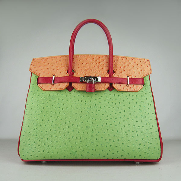 High Quality Fake Hermes Birkin 35CM Ostrich Veins Handbag Red/Orange/Green 6089